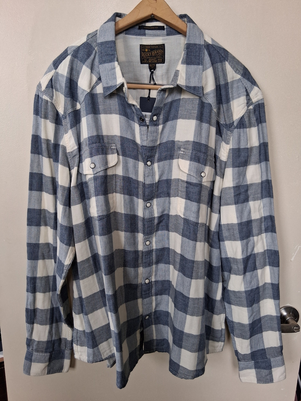 Lucky Brand Blue and White Plaid Button-Down Shirt